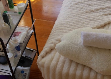 Treatment bed and products at Young Aesthetic Solutions, Melbourne, Victoria, AU.