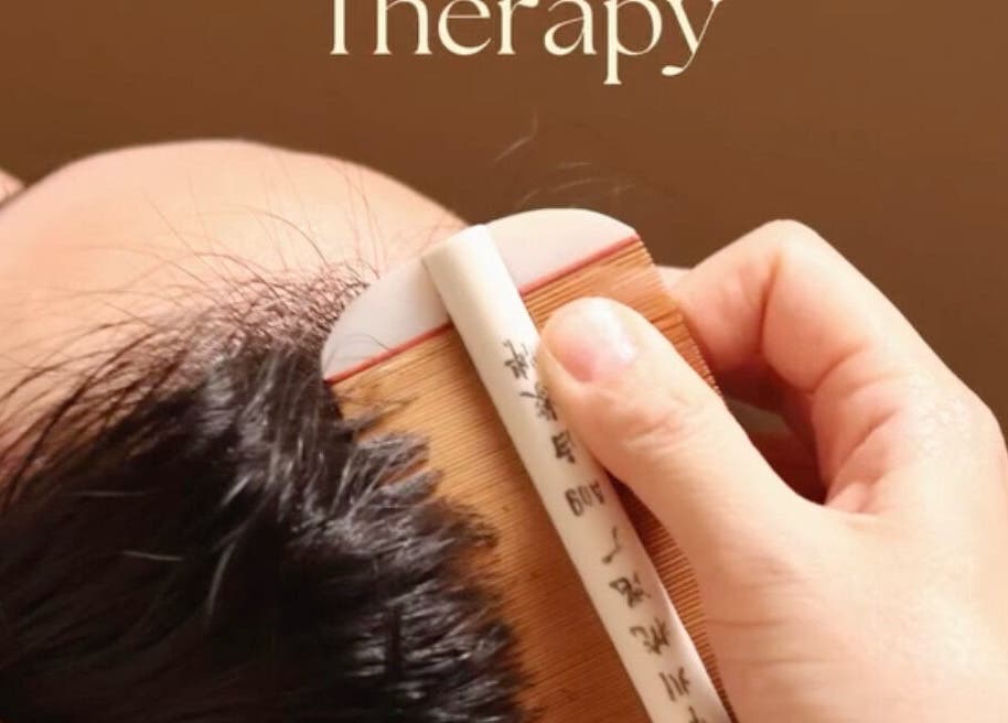 Scalp therapy at Inverse Time Beauty in Kuala Lumpur, MY. Traditional comb technique promotes relaxation.