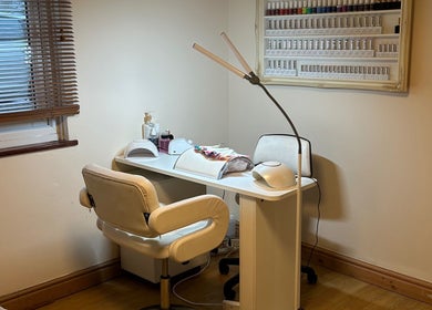 Elegant nail station at Homespa Nails & Beauty, Saint Columb, England, GB, ready for a luxurious manicure.