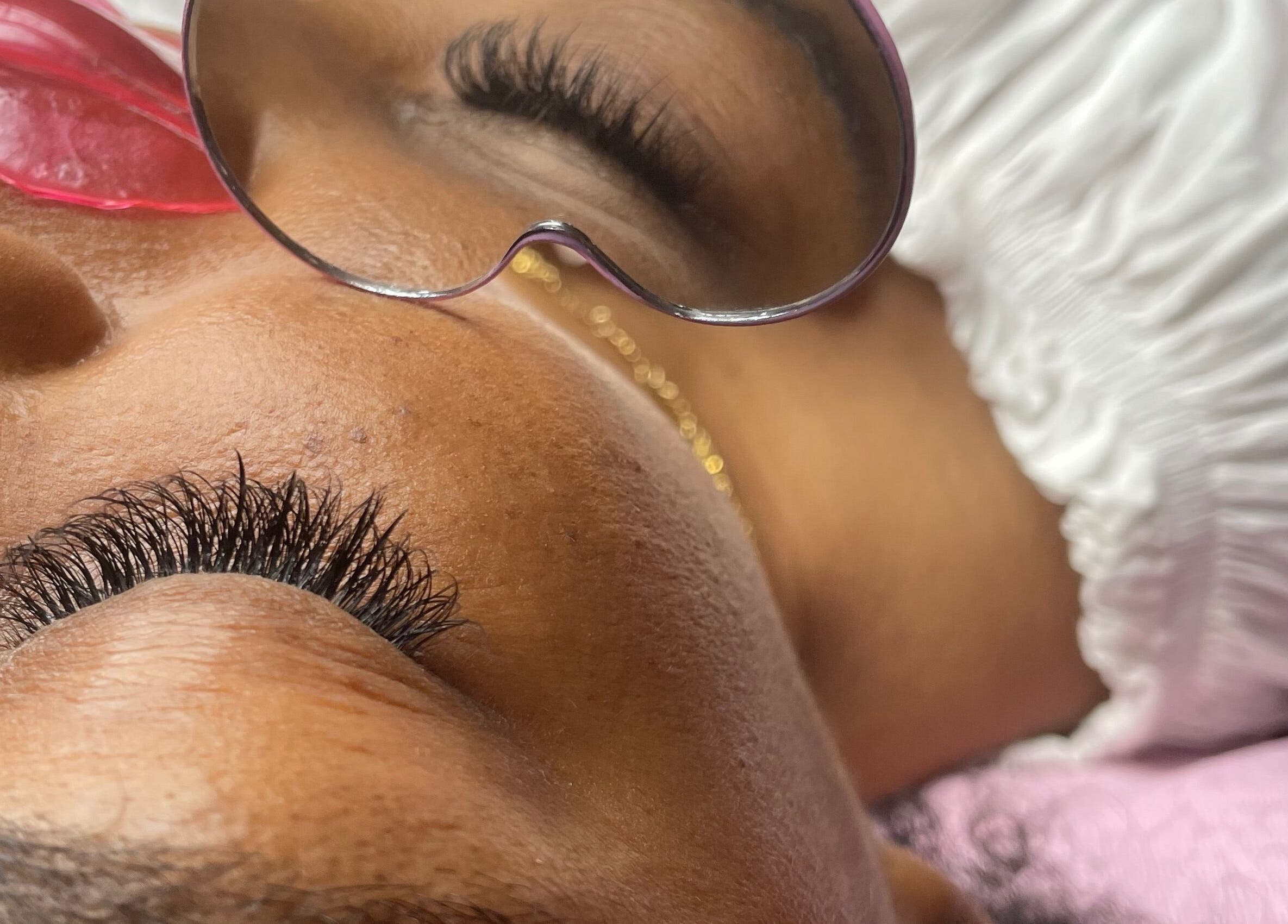 Close-up of eyelash extensions at Opulent Lash Express, Georgetown, Demerara-Mahaica, GY.