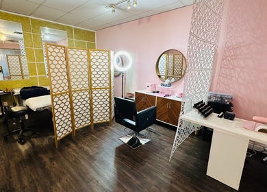 Stylish interior of Admire beauty and nail studio in Vernon, British Columbia, CA with modern decor.