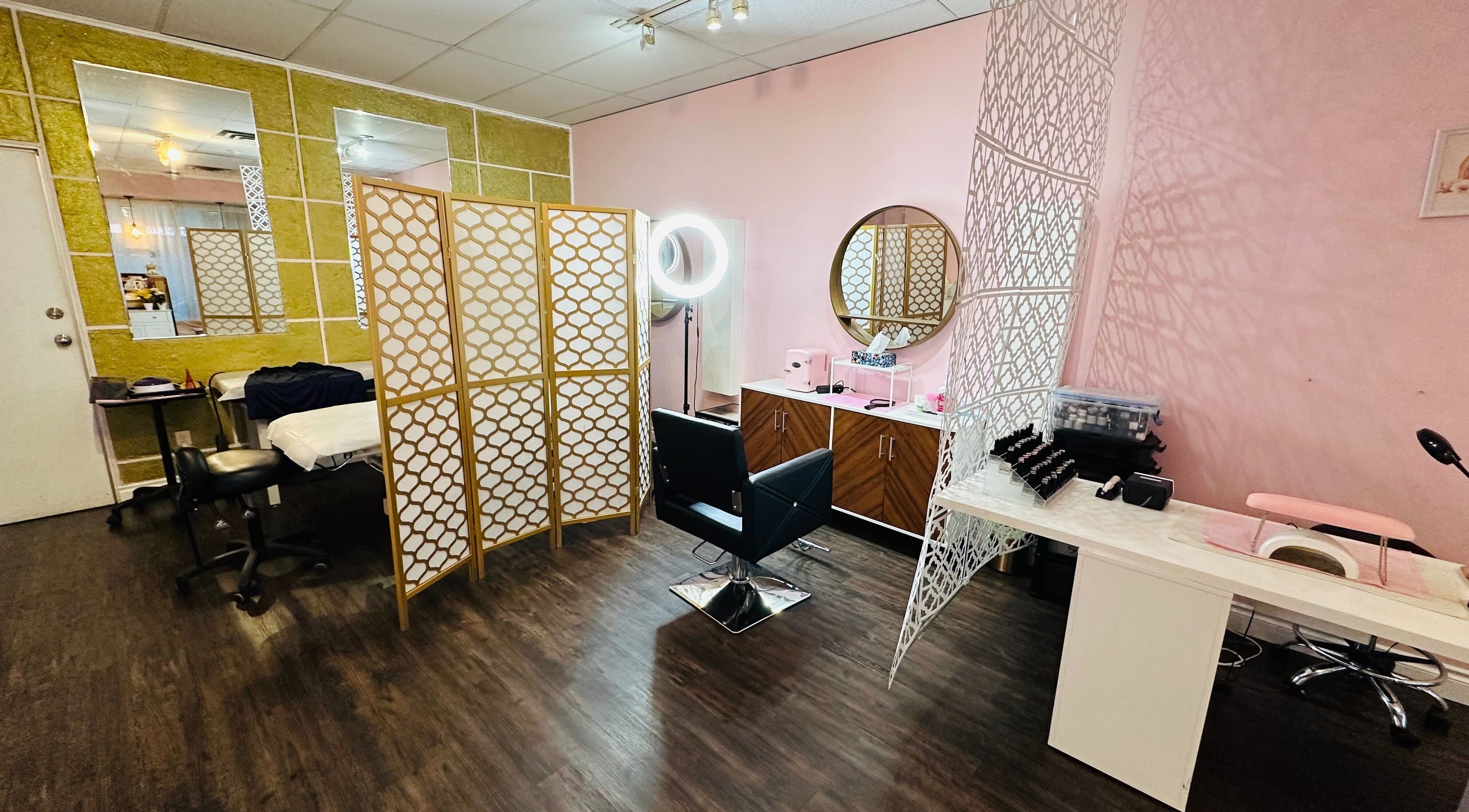 Stylish interior of Admire beauty and nail studio in Vernon, British Columbia, CA with modern decor.