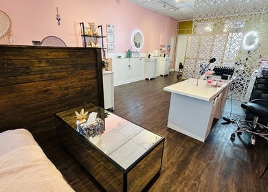 Inside Admire beauty and nail studio, Vernon, BC, featuring elegant decor and cozy ambiance.