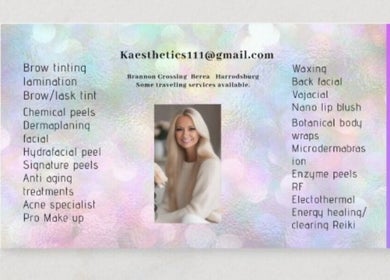 KAESTHETICS 5th dimension spa suite service card with treatments in Richmond, Kentucky, US.