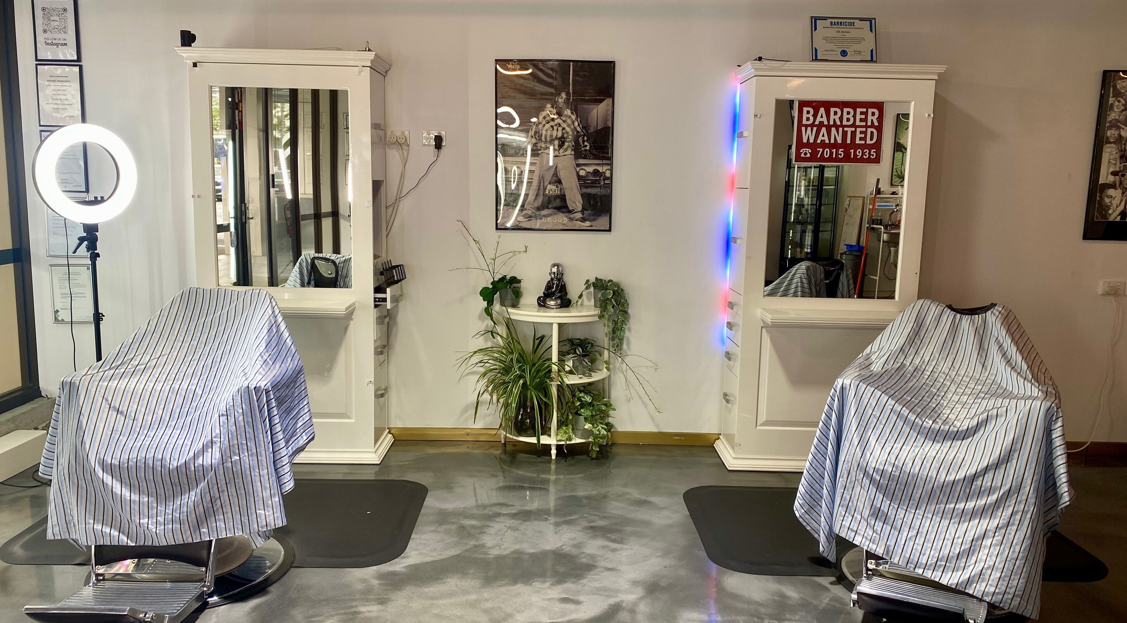 Dual chair setup at Silk Barbershop Carnegie, a stylish setting in Melbourne, Victoria, AU.