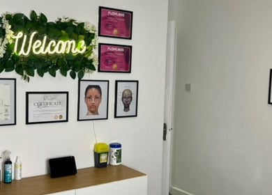 Vasilica Manchester Aesthetics entrance with certificates in Dukinfield, England, GB.