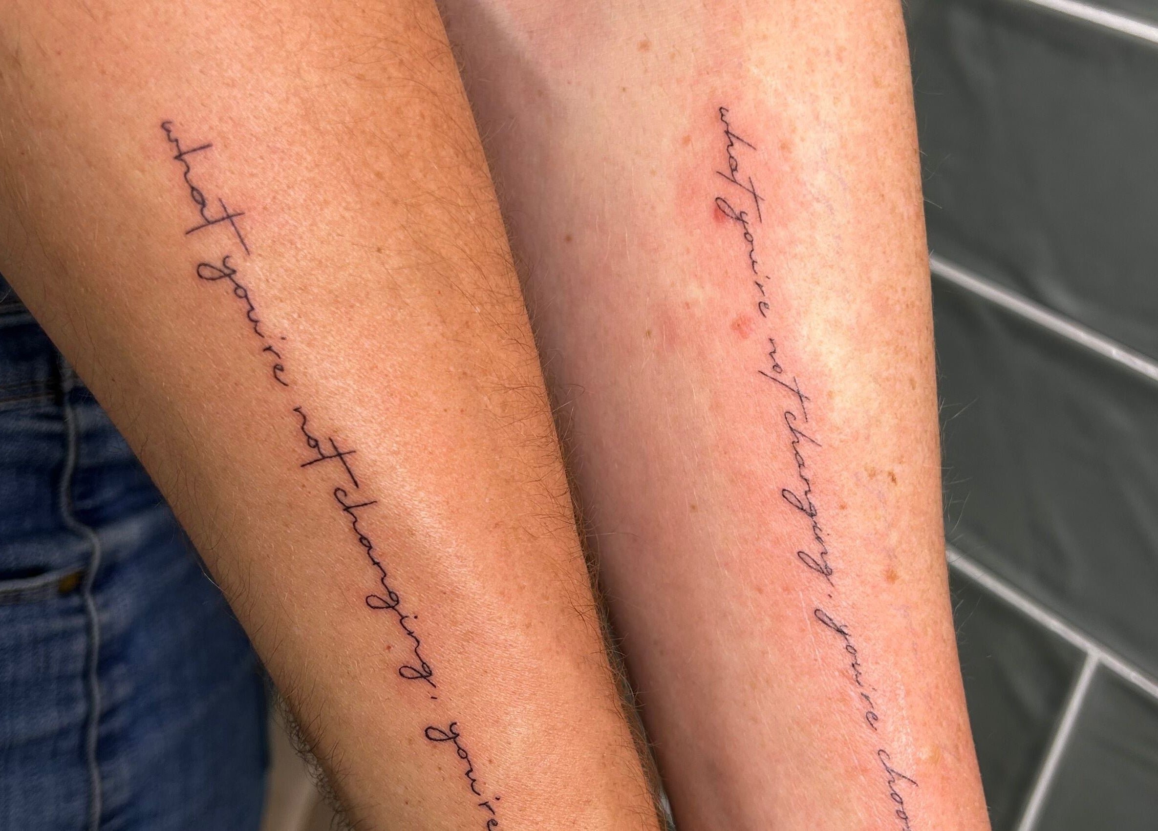 Matching quote tattoos at Haven Ink & Beauty Studio, Dawesville, Western Australia, AU.