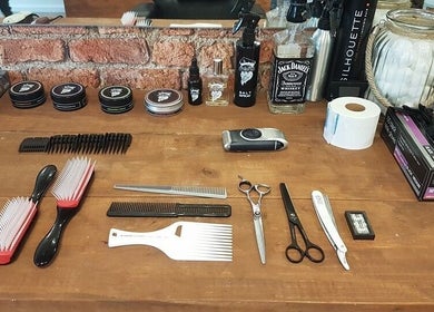Grooming tools on display at Cutthroat Jacks Edgeley, Stockport, England, GB.