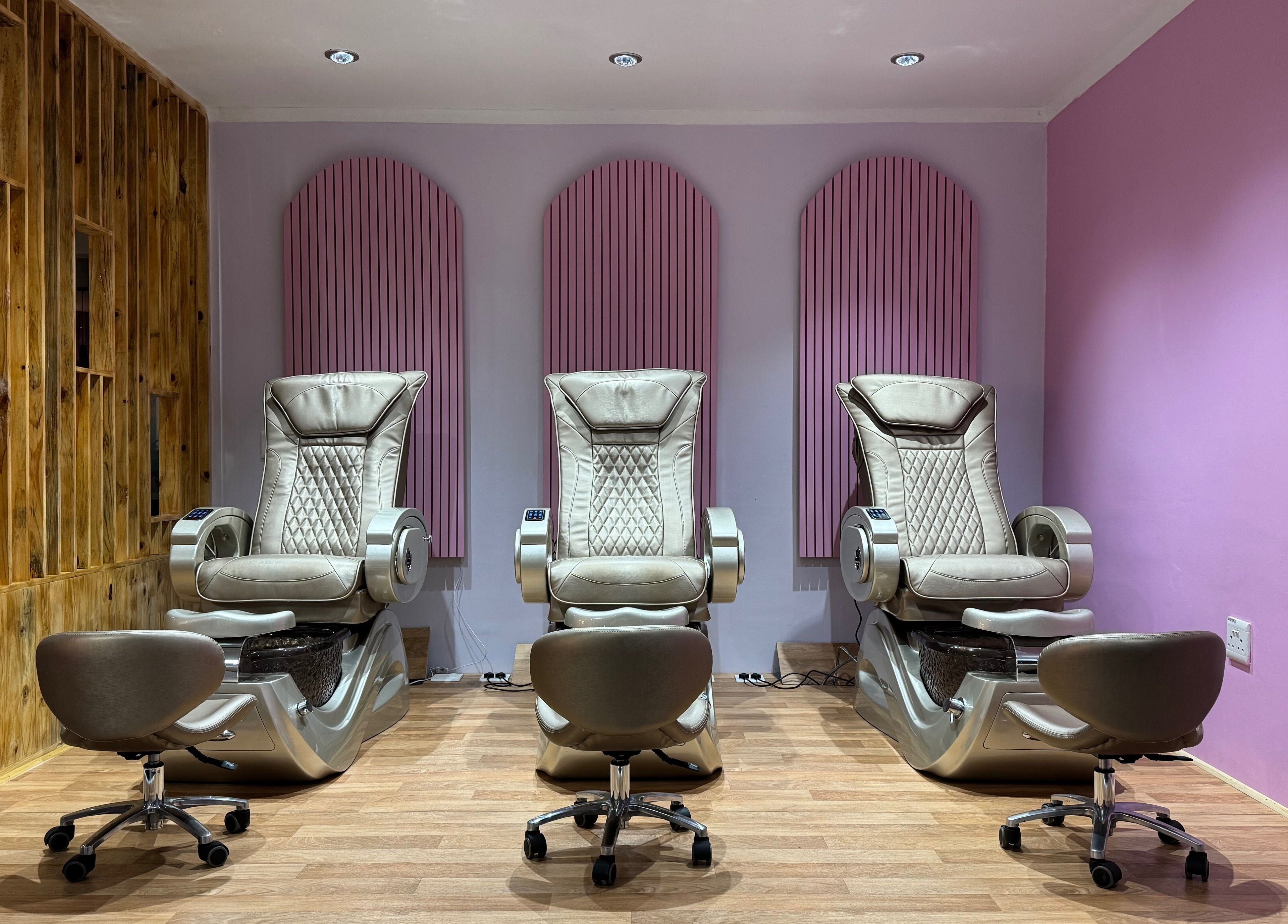 Elegant pedicure chairs at Blush and Buff, Cape Town, Western Cape, ZA offering premium wellness experiences.