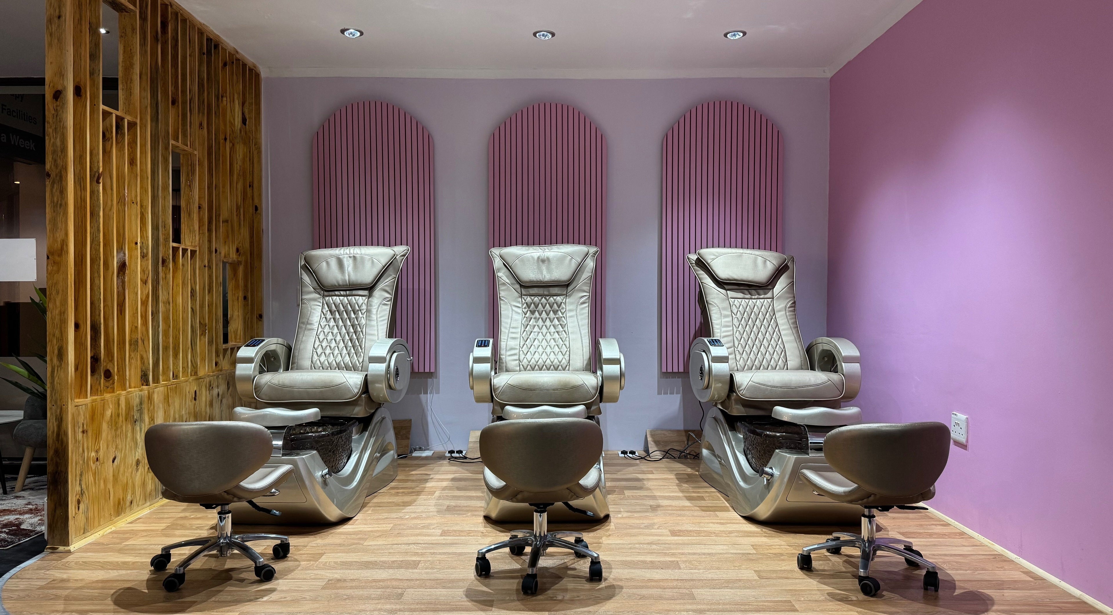 Elegant pedicure chairs at Blush and Buff, Cape Town, Western Cape, ZA offering premium wellness experiences.