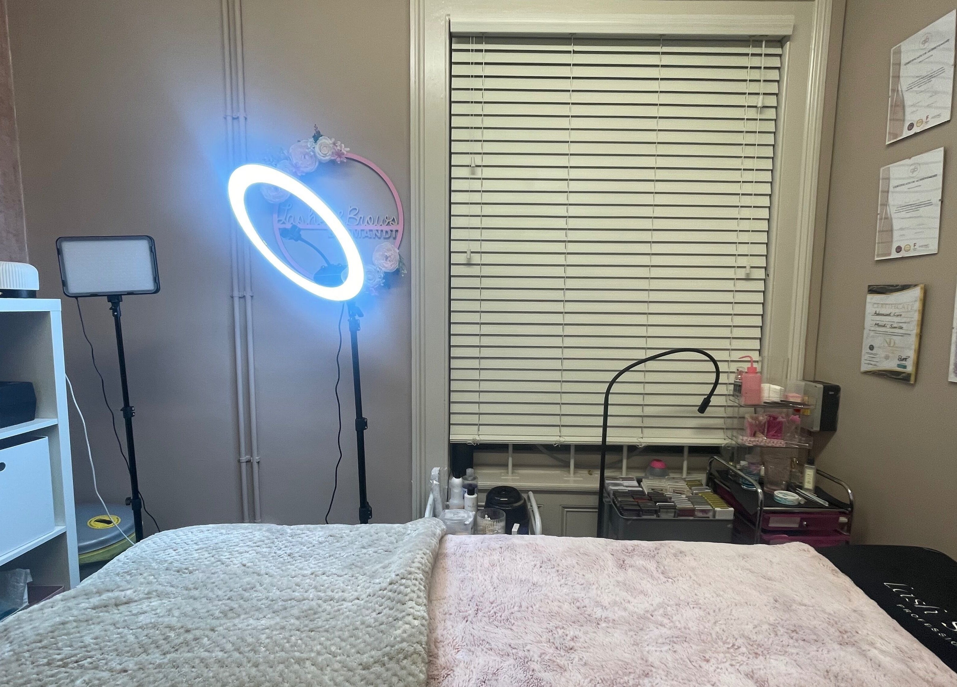 AS Skin Clinic treatment room in Sutton Bridge, England, GB featuring modern lighting and beauty products.