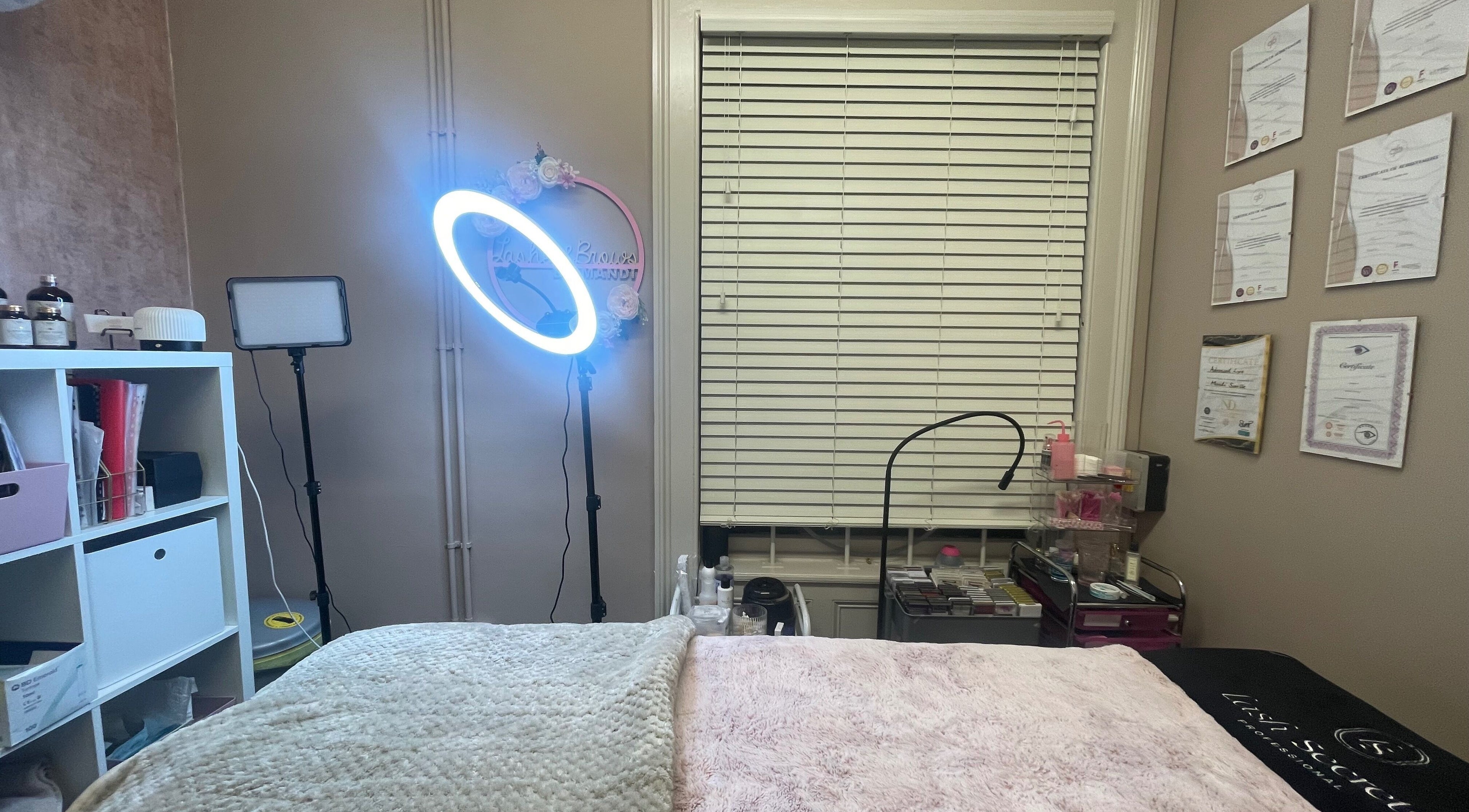 AS Skin Clinic treatment room in Sutton Bridge, England, GB featuring modern lighting and beauty products.