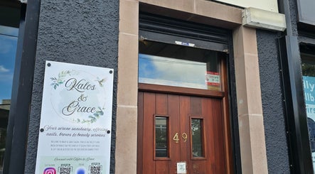 Elegant entrance of Kalos & Grace at Ballymoney, Northern Ireland, GB with a stylish sign.