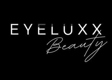 EyeluxxBeauty logo in Nassau, New Providence, BS. Black background with white stylish text.