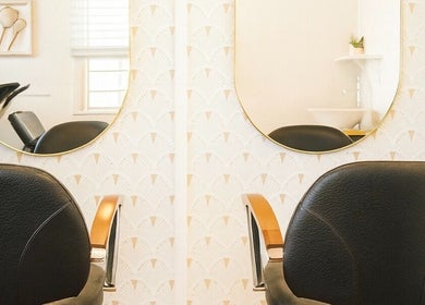 Stylish salon chairs and mirrors at Hair with Gretta, Caloundra, Queensland, AU.