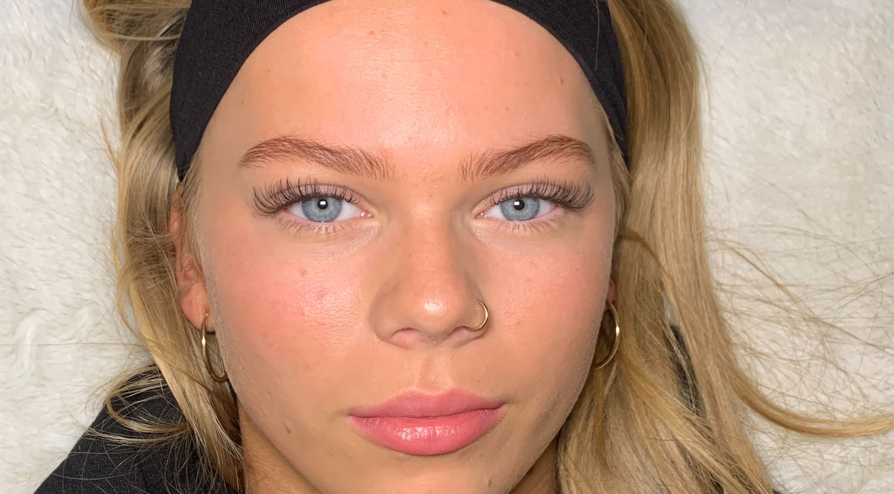 Close-up of client with enhanced eyelashes at Modify Beauty Bar in Melbourne, Victoria, AU.