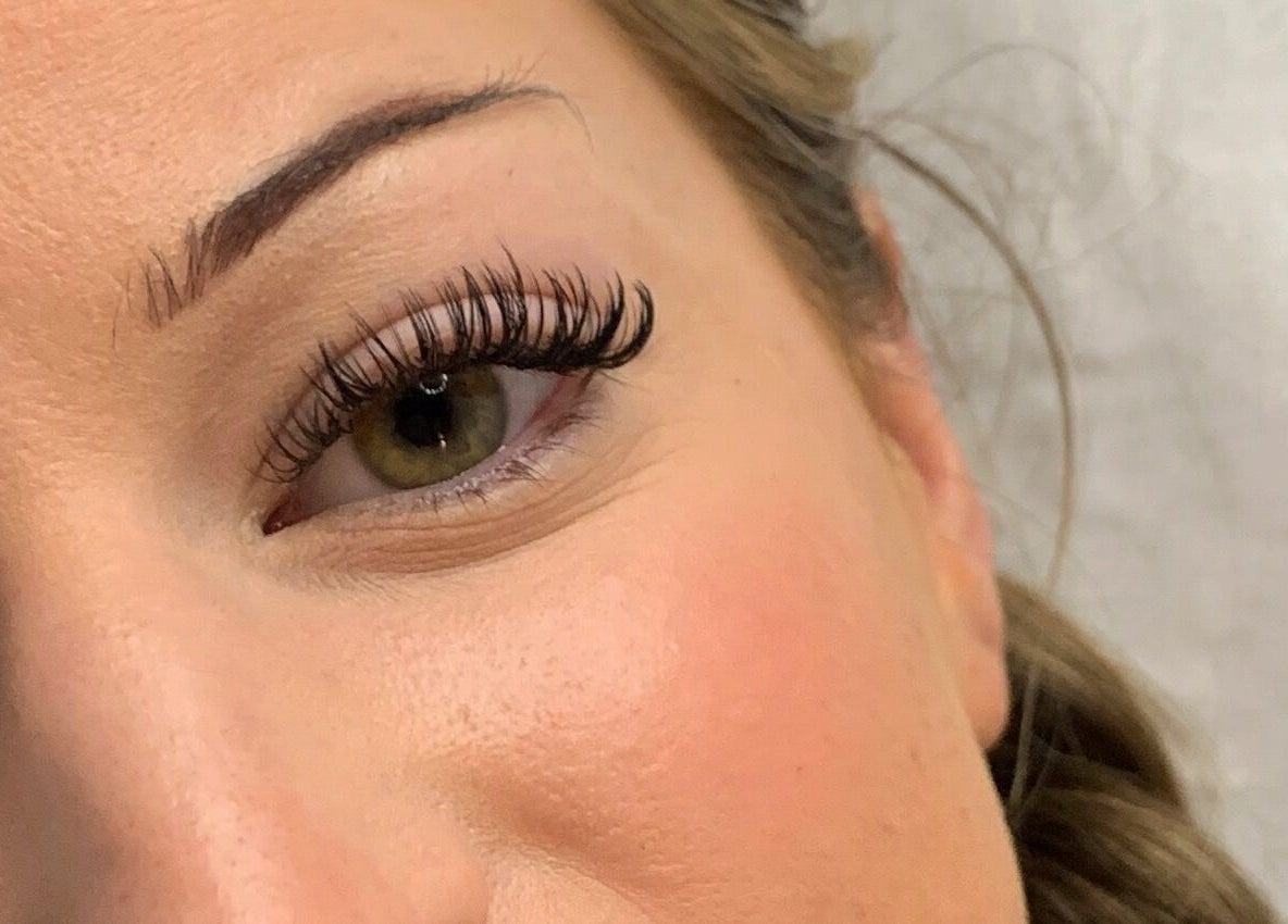 Close-up of elegant eyelash extensions at Modify Beauty Bar, Melbourne, Victoria, AU.