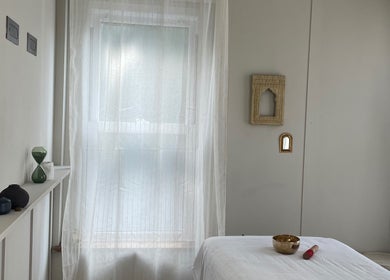 Peaceful spa room at FOLK, Perranporth, England, GB, featuring soft lighting and minimalist decor.