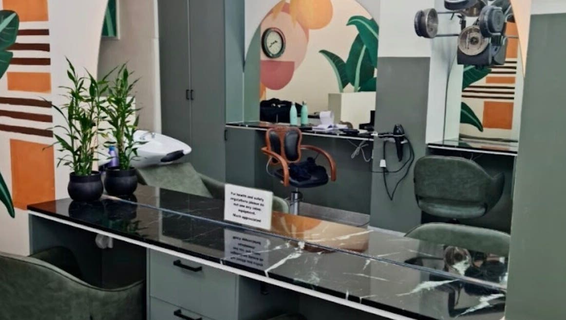 Modern salon interior at Hair by Greshan in Edgecliff, New South Wales, AU, showcasing sleek design and plants.