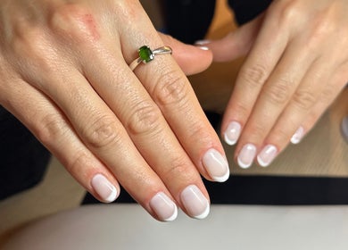 French manicure on hands at Mano Mona Nails, Bondi Beach, New South Wales, AU.