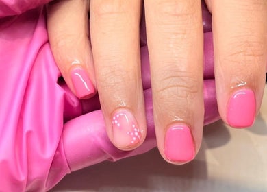 Glossy pink manicure at Glossy Nails, Pontypridd, Wales, GB. Perfect finish and attention to detail.