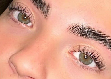 Close-up of expertly groomed brows at Extendedbyg, Doncaster, England, GB.