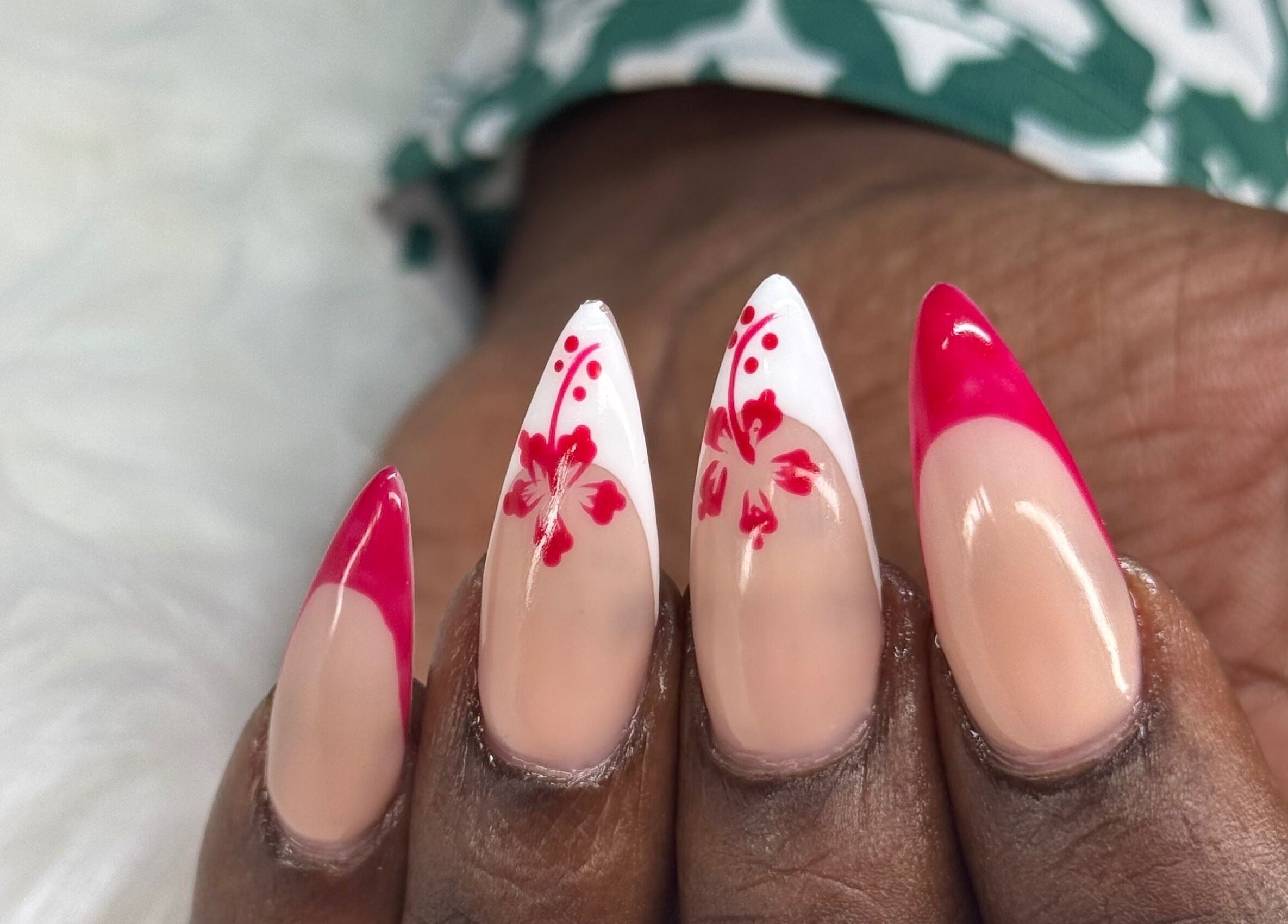 Elegant floral nail art in red at Chrissy Aestheticss, Bridgetown, Saint Michael, BB.