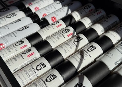 A row of Slick Gorilla hair products at Stokes Cuts, Broadstairs, England, GB, showcasing quality styling options.