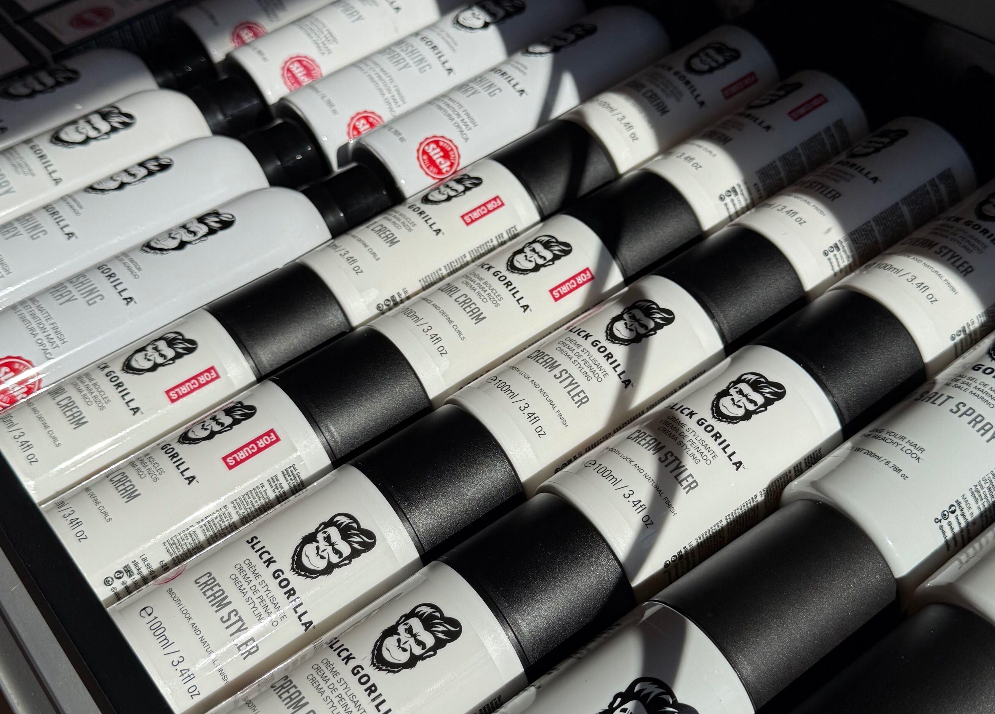 Slick Gorilla styling products displayed at Stokes Cuts, Broadstairs, England, GB.