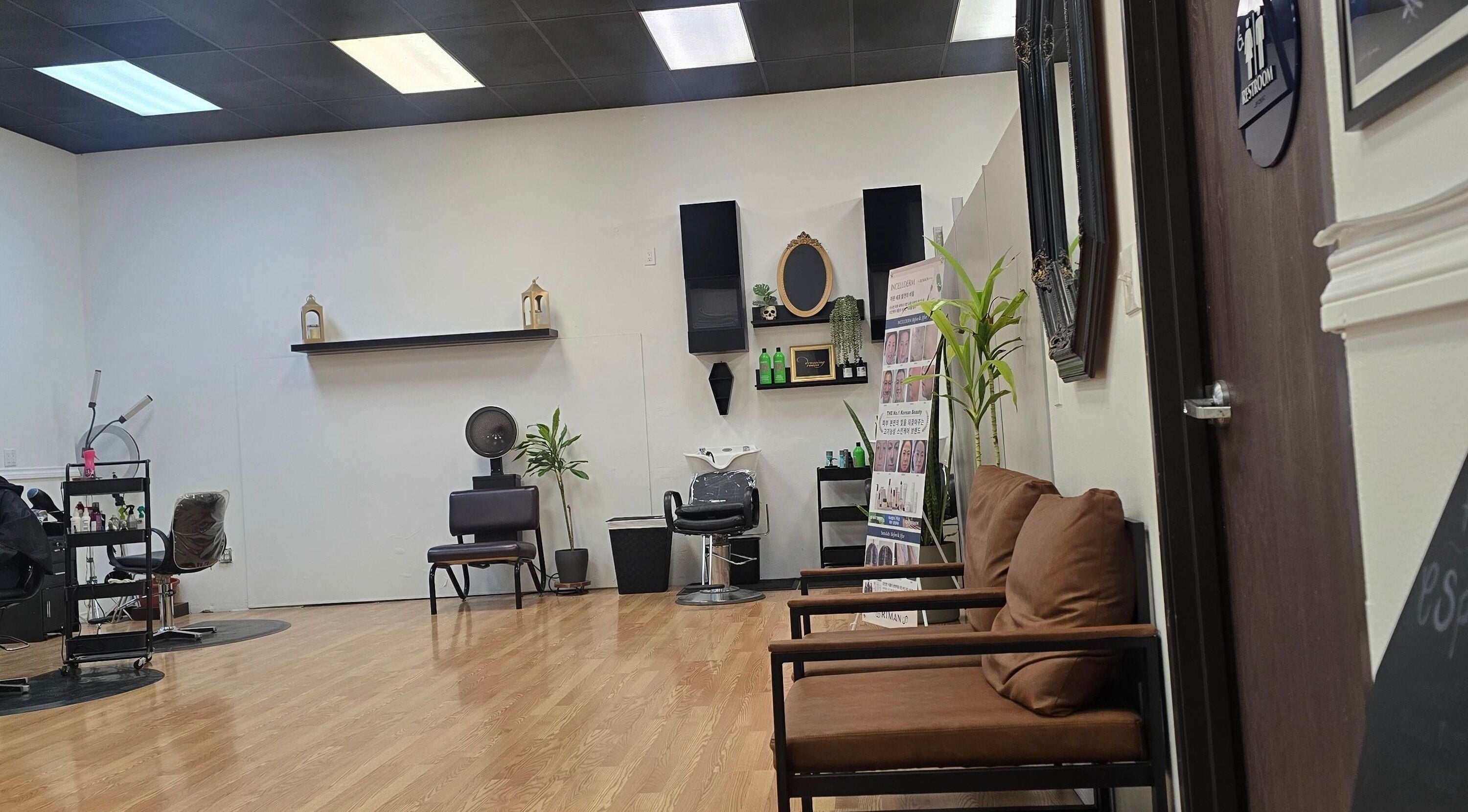 Chic and modern interior of Crystal's Beauty Lab in Paramount, California, US showcasing spacious elegance.