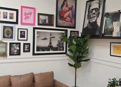 Unique wall art decor inside Crystal's Beauty Lab in Paramount, California, US.