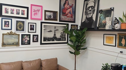 Unique wall art decor inside Crystal's Beauty Lab in Paramount, California, US.