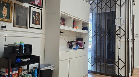 Artistic decor and organized shelves at Crystal's Beauty Lab in Paramount, California, US.