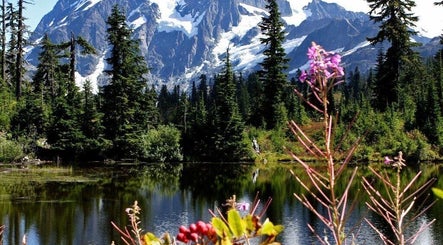 Scenic mountain view near Bevatel - Demo, محافظة الإسكندرية, EG, reflecting in a tranquil forest lake.