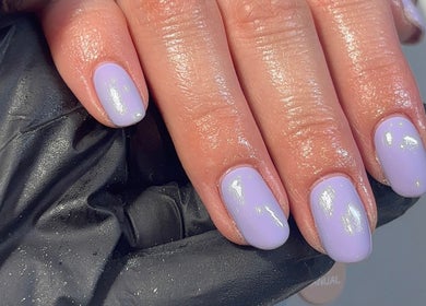 Lavender nails with shine at Polished by Asha, Haywards Heath, England, GB.