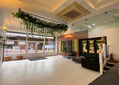 Elegant interior of Regency Massage & Spa in Blackburn, England, GB, featuring lush greenery and calming decor.