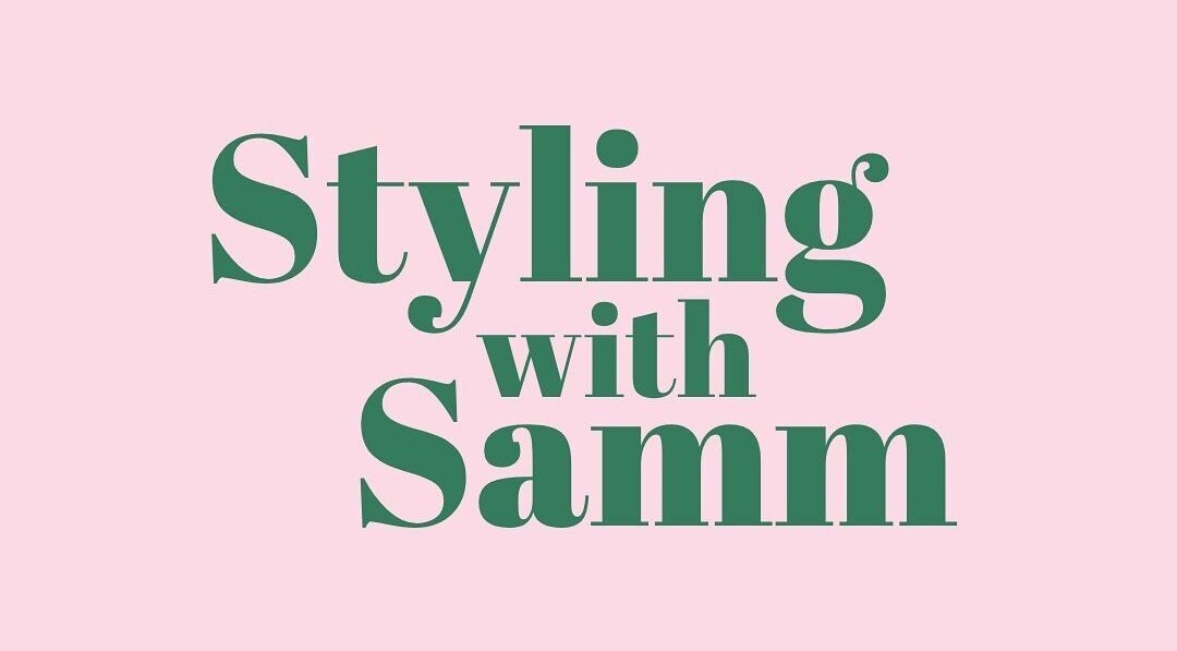 Styling with Samm logo in elegant font on pink backdrop, Melbourne, Victoria, AU.