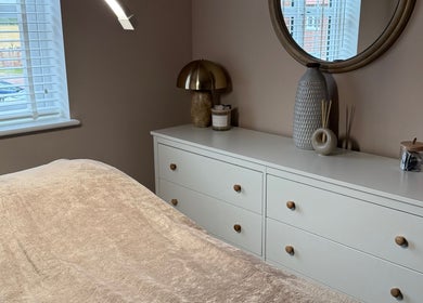 Relaxing treatment room at Chloe Zeller Skin, Tockwith, England, GB with a cozy massage table and elegant decor.