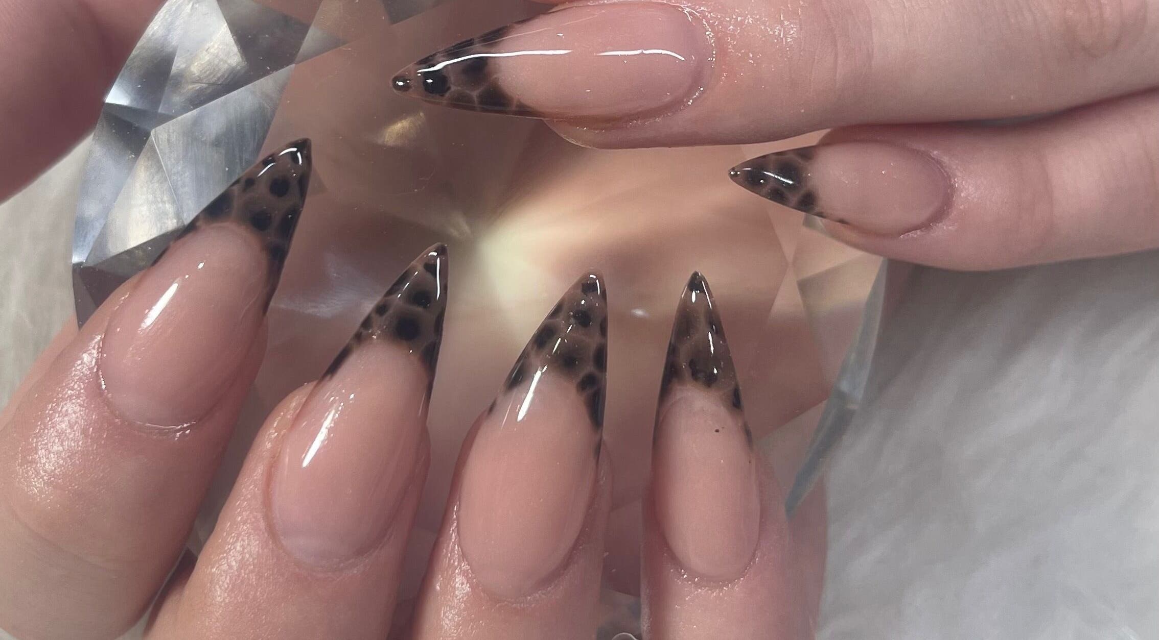 Leopard print stiletto nails at Ella's Nails & Lash Studio Middelburg, Middelburg, Mpumalanga, ZA.