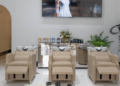 Comfortable salon chairs at Mustafa Asoglu Hair Design, Delray Beach, Florida, US.