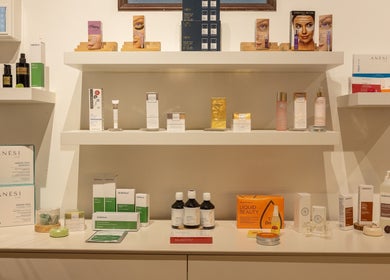 Beauty products display at Roses & More Skin Alchemy, Singapore, SG showcasing premium skincare lines.