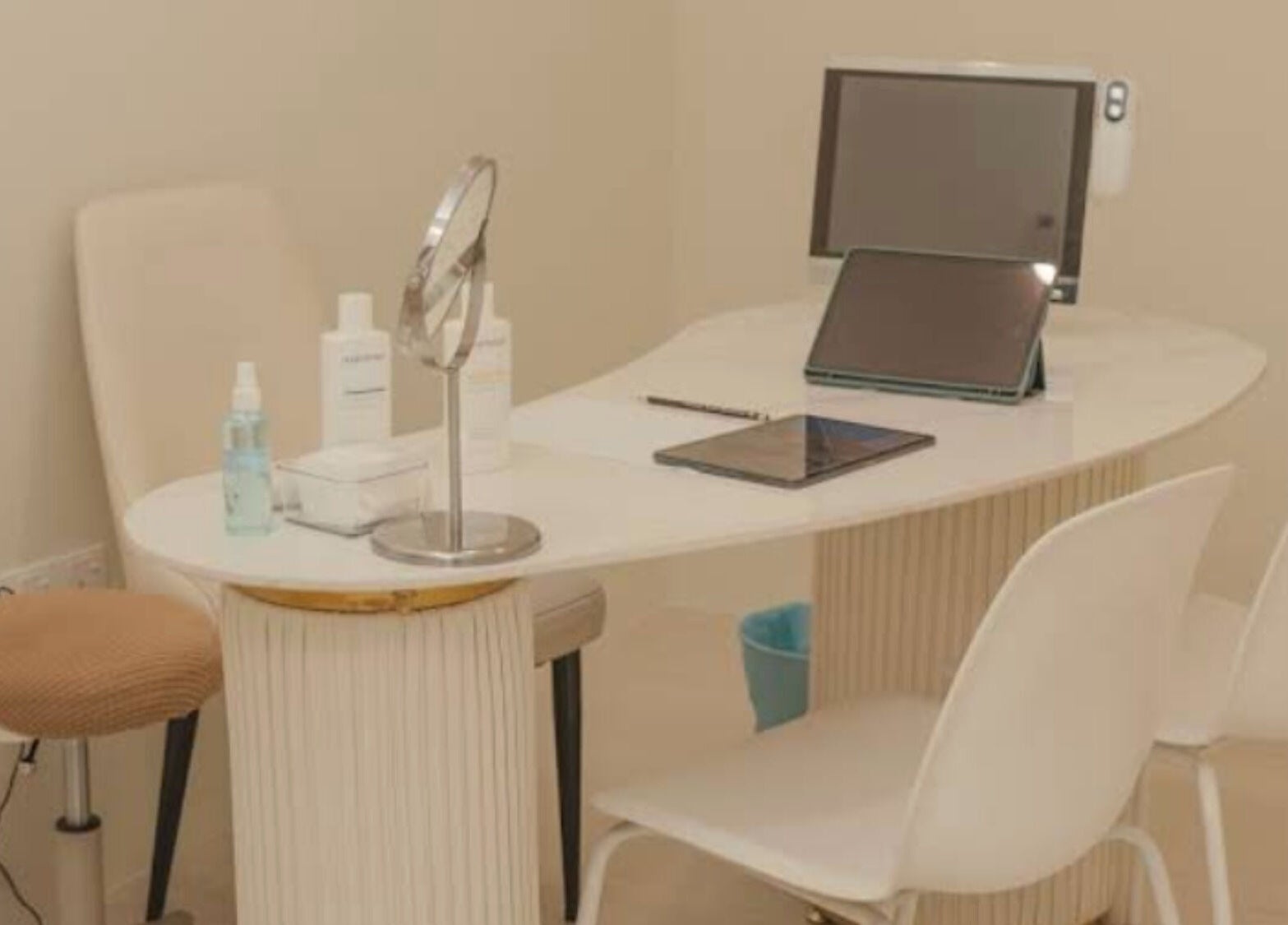 Elegant consultation desk at Bond Aesthetic, Petaling Jaya, Selangor, MY, featuring modern decor.