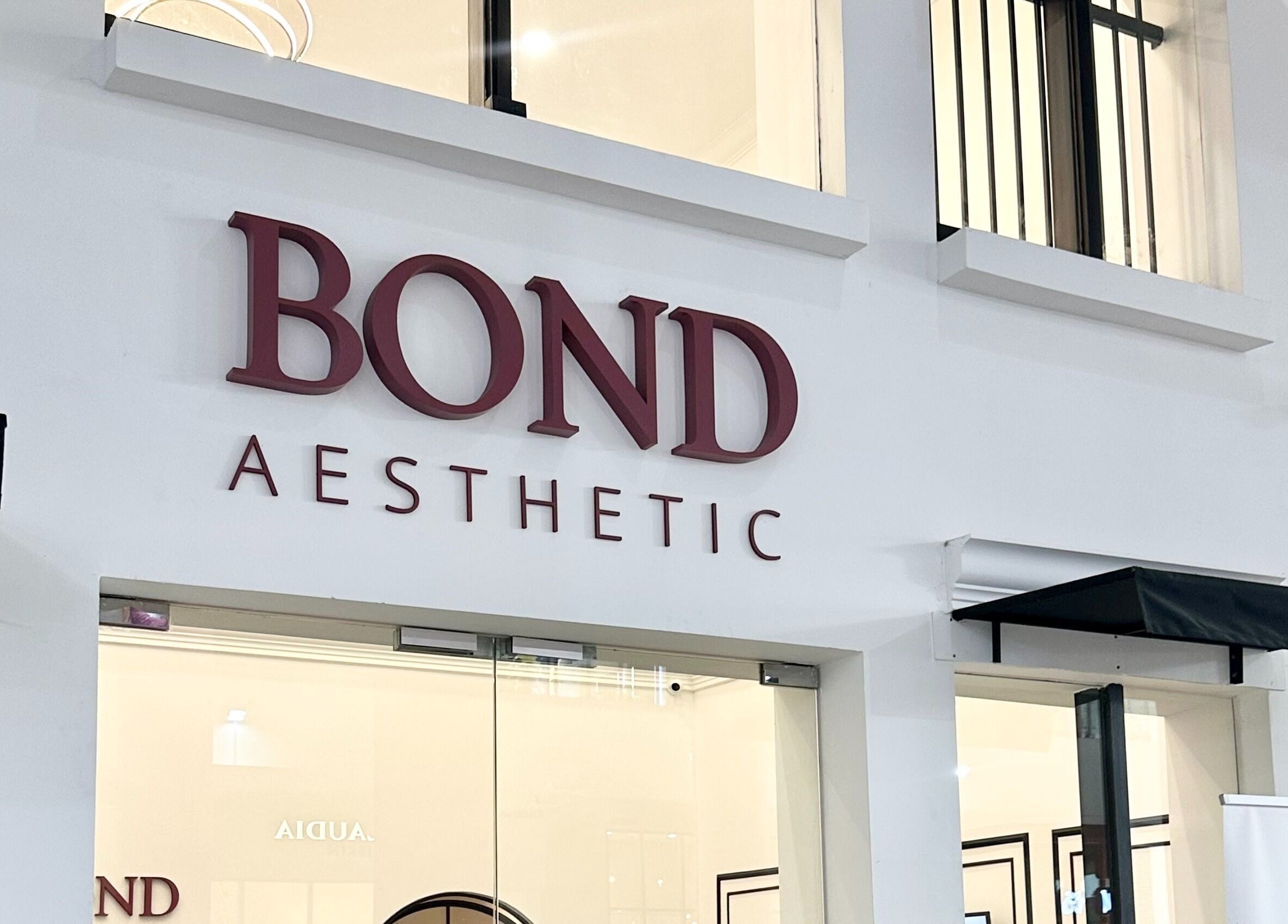 Bond Aesthetic exterior with sleek signage in Petaling Jaya, Selangor, MY.