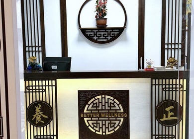 Reception area of Better Wellness TCM 養正理疗馆 in Orchard, SG, featuring elegant decor and welcoming atmosphere.