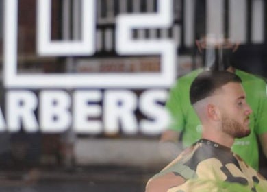 Client receiving a haircut at Hustle Barbers, Chesterfield, England, GB.