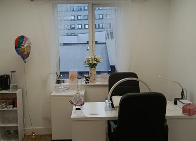 Elegant nail salon interior at Nails by Liv, Cheadle Hulme, England, GB with a stylish manicure station.