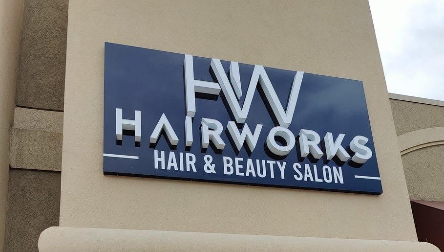 Exterior sign of Hairworks Salon Windsor located in Lasalle, Ontario, CA.