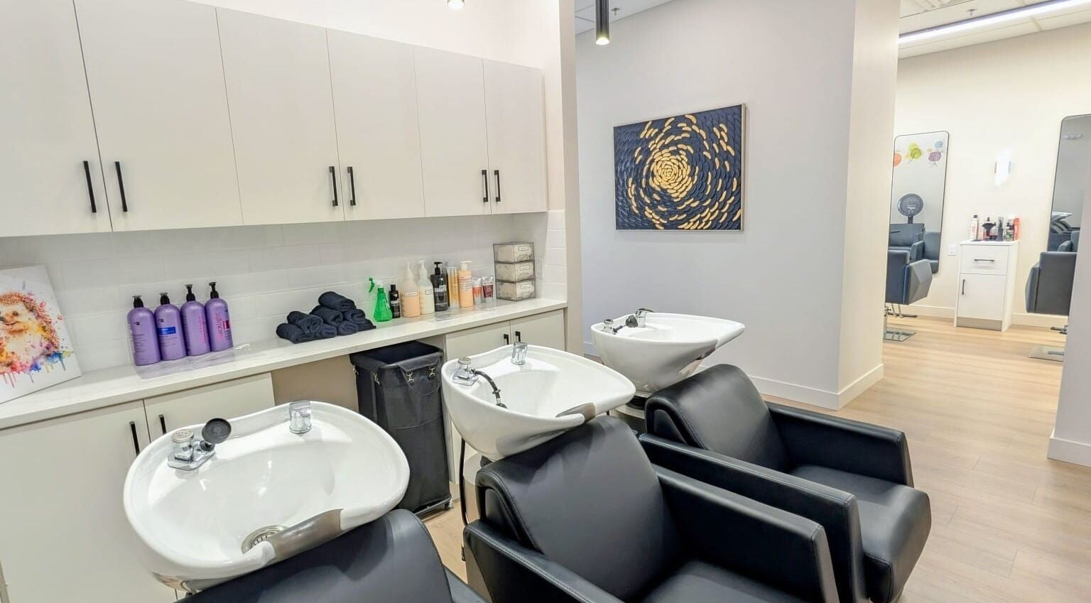 Modern salon wash area at Hairworks Salon Windsor in Lasalle, Ontario, CA offering comfort and style.