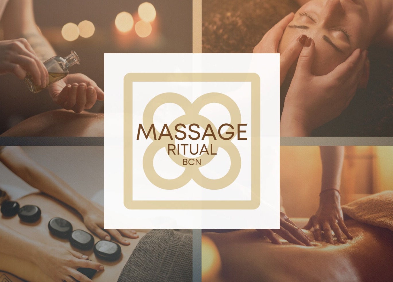 Escena relajante en Massage Ritual Bcn, Barcelona, Catalunya, ES con aceites y piedras calientes.