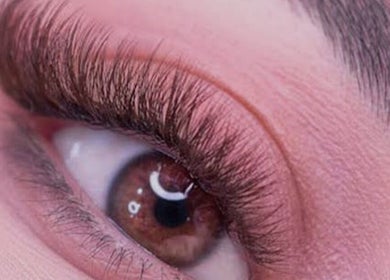 Close-up of expertly styled lashes at Gina Conway Beauty, London, England, GB, showcasing stunning eye detail.